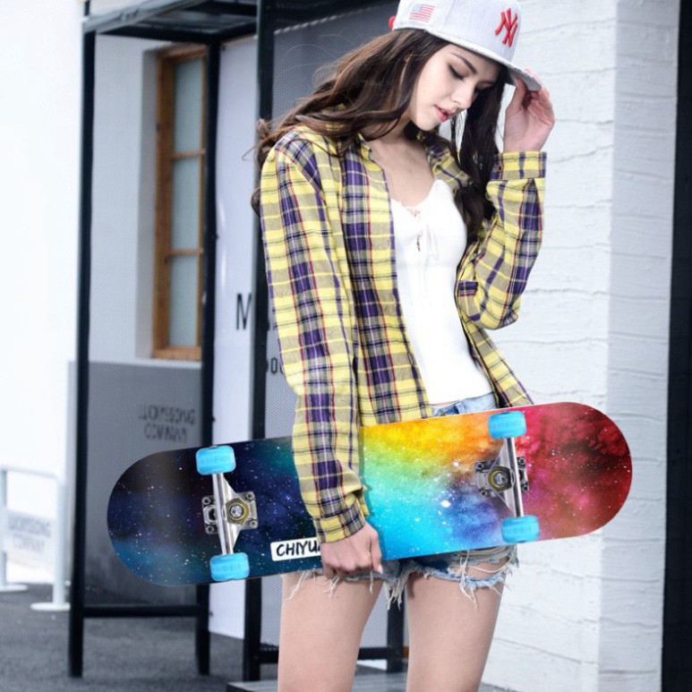 Ván trượt thể thao skateboard mặt nhám phong cách bánh xe cao su đèn Led dành cho giới trẻ - Ván trượt gỗ phong 8 lớp