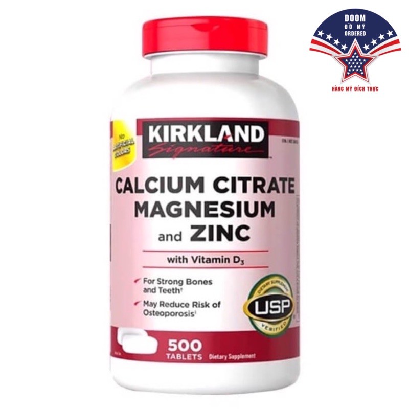 [Hàng Mỹ] Viên Uống Kirkland Signature Calcium Citrate Magnesium And Zinc 500mg