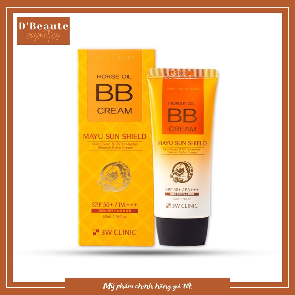 Kem nền trang điểm giảm nhăn, mờ thâm tinh chất dầu ngựa 3W CLINIC Horse Oil BB Cream 50ml - Hàn Quốc Chính Hãng