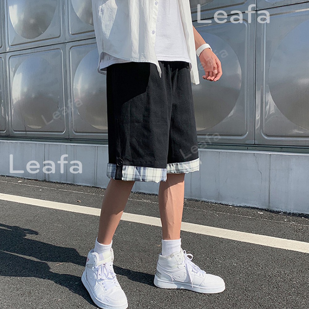 Quần short Unisex Kaki Mềm Mịn Quần đùi nam nữ viền Karo Màu Trẻ Trung Phong Cách Hàn Quốc Leafa QS17
