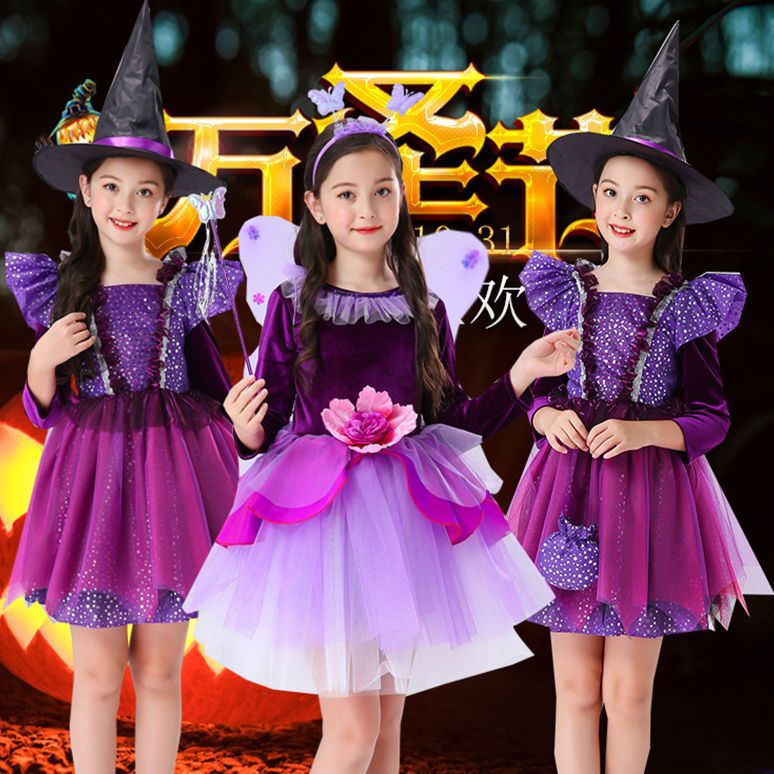 Spot Halloween quần áo trẻ em cô gái dài tay váy phù thủy Bạch Tuyết 100-160 thước Anh