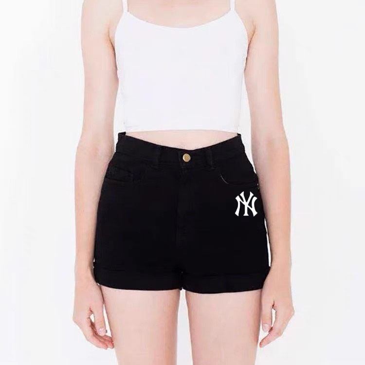 Quần short jean nữ BigSize lưng cao trên rốn, co dãn mạnh, xăn lai in hình cute 60kg~90kg 3825
