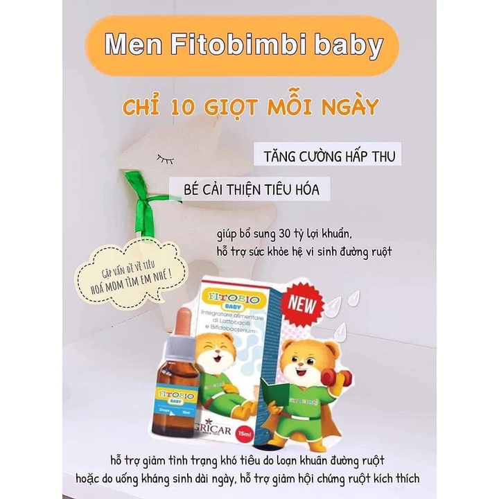 Fitobio baby - Bổ sung 30 tỷ lợi khuẩn cải thiện tiêu hóa, bé hết táo bón, rối loạn tiêu hóa (Lọ 15ml)