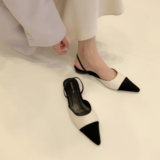 Dép Sandal Mũi Nhọn Hở Lưng Gót Thấp Dày Thời Trang Xu Hướng Paris Cho Nữ