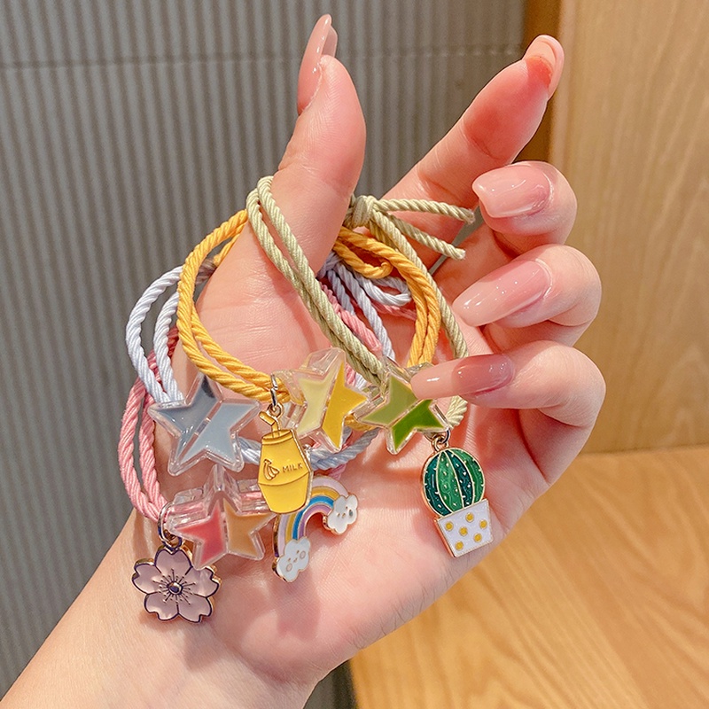 Dây buộc tóc cao su co giãn hình ngôi sao phối mặt dây nhiều kiểu dáng phong cách Hàn Quốc xinh xắn