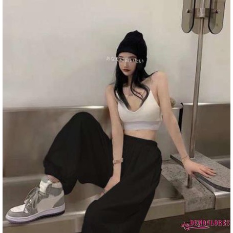 Bộ Áo Hai Dây Hở Lưng + Quần Dài Eo Cao Dáng Rộng Thời Trang Cho Nữ