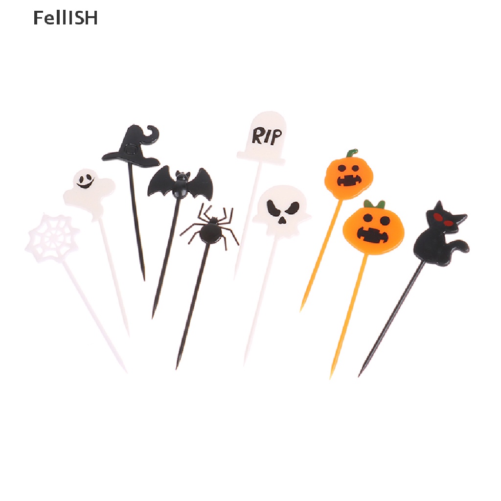 Bộ 10 Tăm Nhựa Trang Trí Bánh Kem Phong Cách Halloween 439br