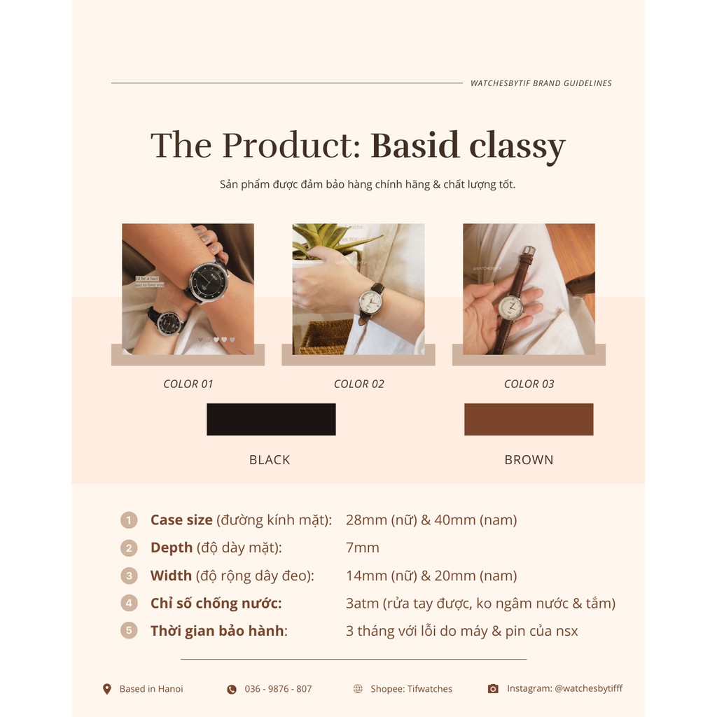 Đồng hồ cặp nam nữ dây da cá sấu BASID ĐÍNH ĐÁ nâu mặt trắng đồng hồ đôi chính hãng Watchesbytif size 30mm & size 38mm | BigBuy360 - bigbuy360.vn