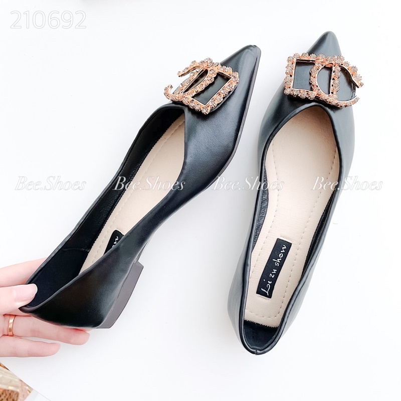 BEESHOES - GIÀY BÚP BÊ KHUY ĐÁ VUÔNG SẴN MÀU ĐEN 210692