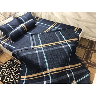 Bộ chăn hè ga gối tặng kèm vỏ ôm - Kẻ xanh Bubbery