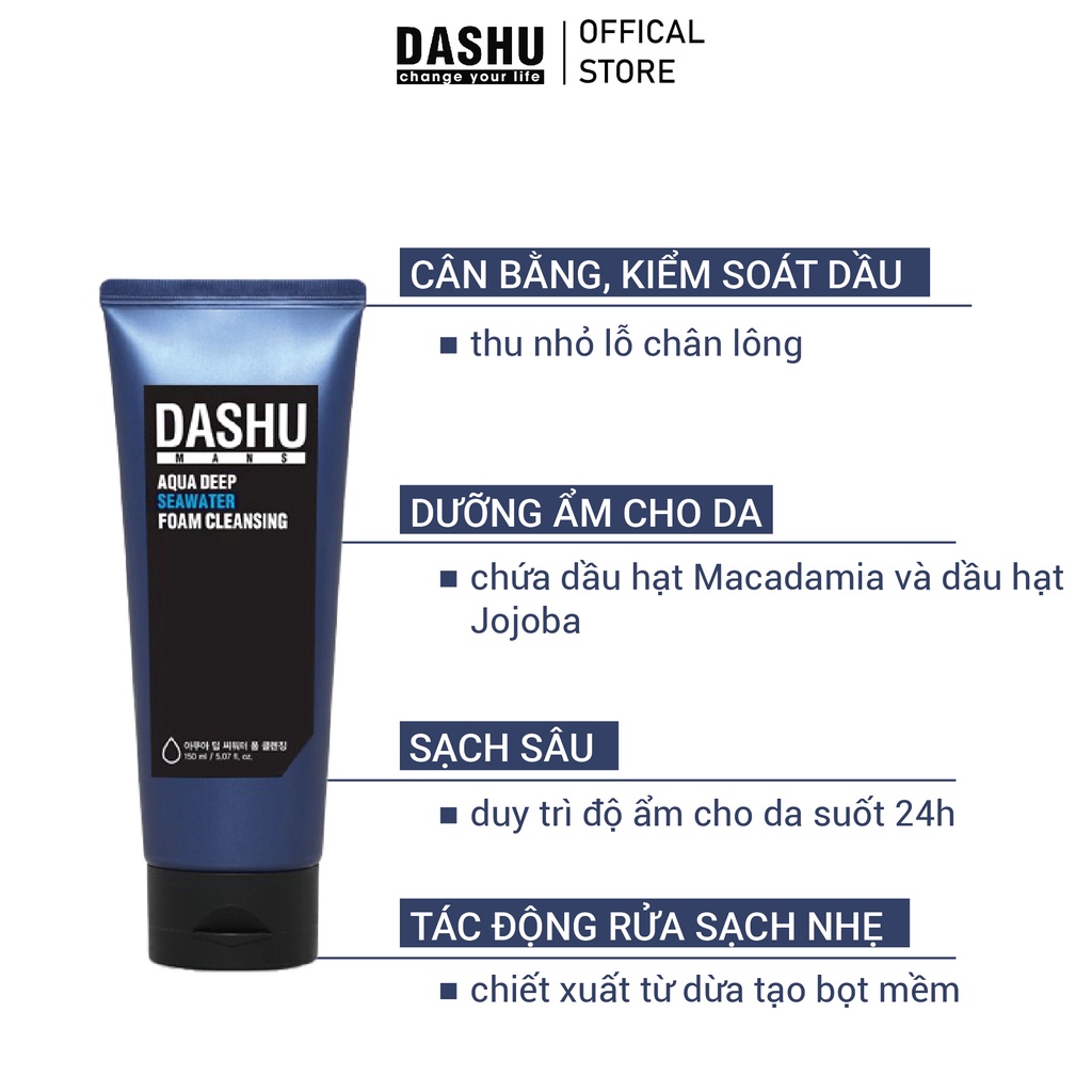 Sữa rửa mặt nam sạch sâu kiểm soát nhờn dành cho mọi loại da DASHU Aqua Deep Seawater