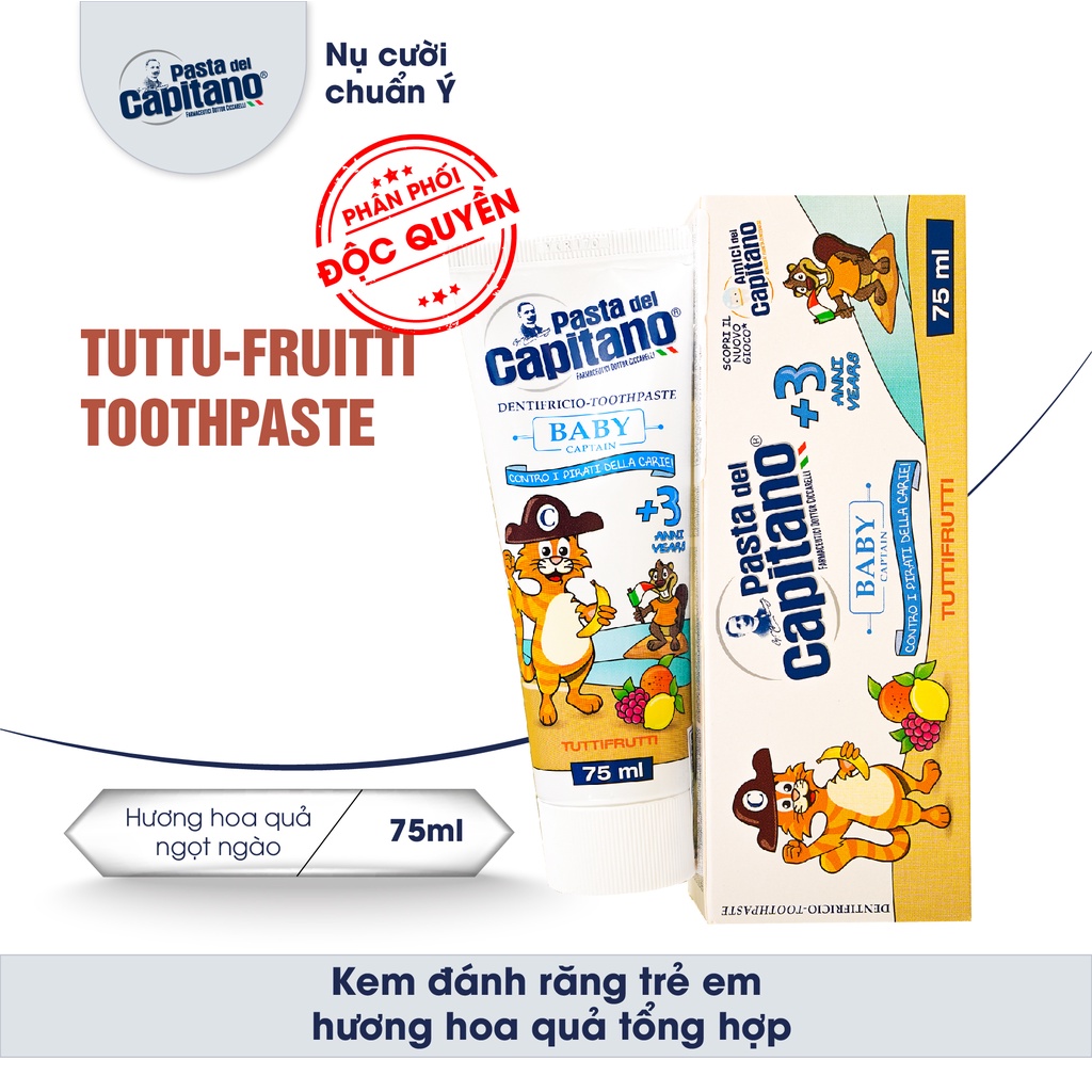 Kem đánh răng cho trẻ em bảo hương hoa quả tổng hợp nhập khẩu Ý Pasta del Capitano Baby Tutti-Fruitti Toothpaste