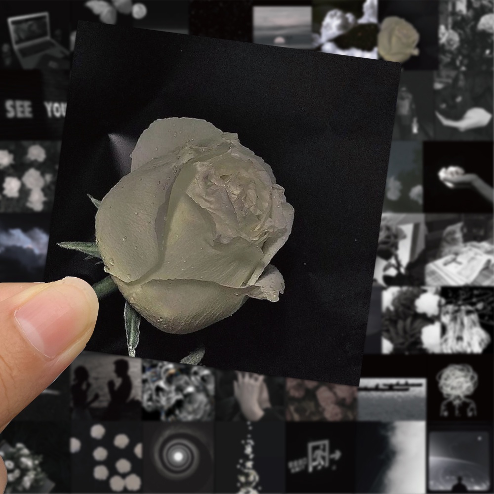 Set 50 miếng dán chống thấm nước họa tiết Graffiti màu trắng đen trang trí máy tính/máy tính/điện thoại