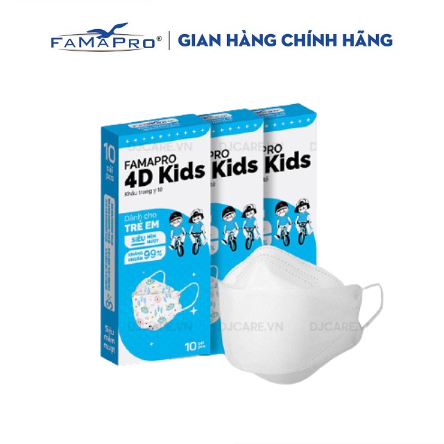 [4D MASK KIDS (KF94)- COMBO 3- HỘP 10 CÁI] Khẩu trang y tế cao cấp trẻ em kháng khuẩn 3 lớp Famapro 4D Kids