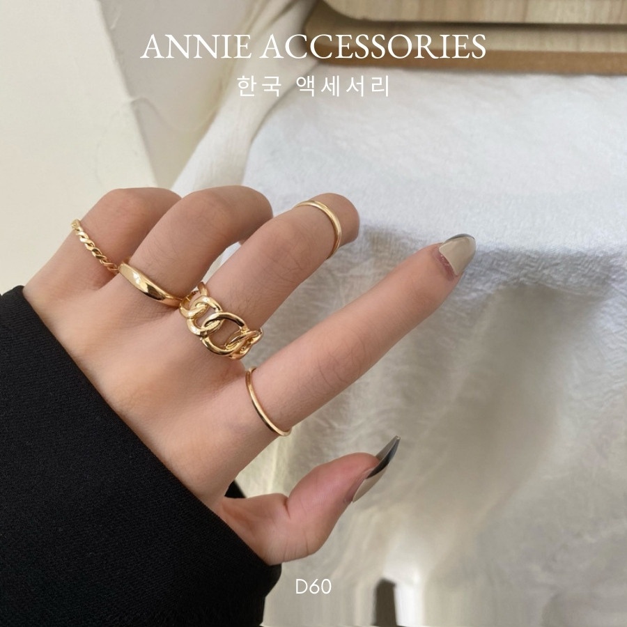 Set 5 nhẫn mắt xích thời trang cá tính unisex ANNIE - D60