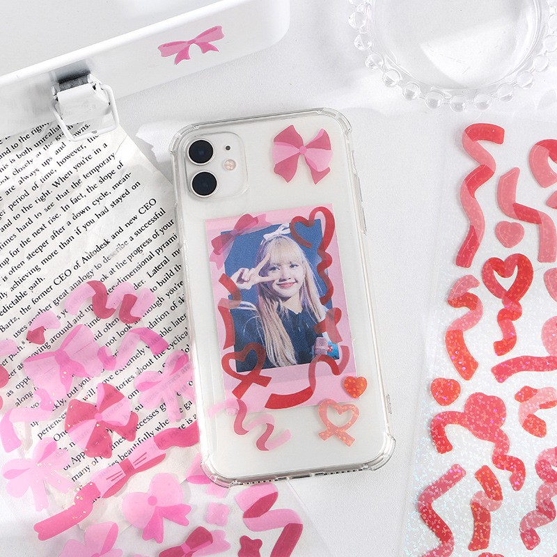 Sticker Hologram Confetti Toploader LOVE RIBBON Hình Dán Polaroid Chữ Ruy Băng BlackPink BTS Trang Trí Sổ Bullet Journal