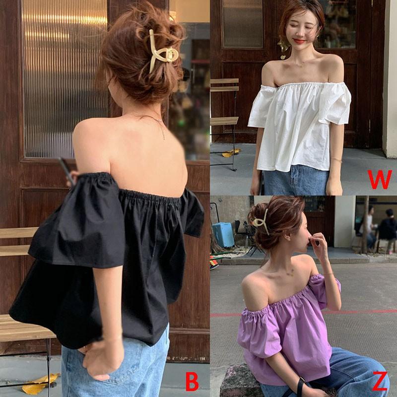 Áo kiểu tay ngắn thiết kế màu trơn theo phong cách hàn quốc | BigBuy360 - bigbuy360.vn