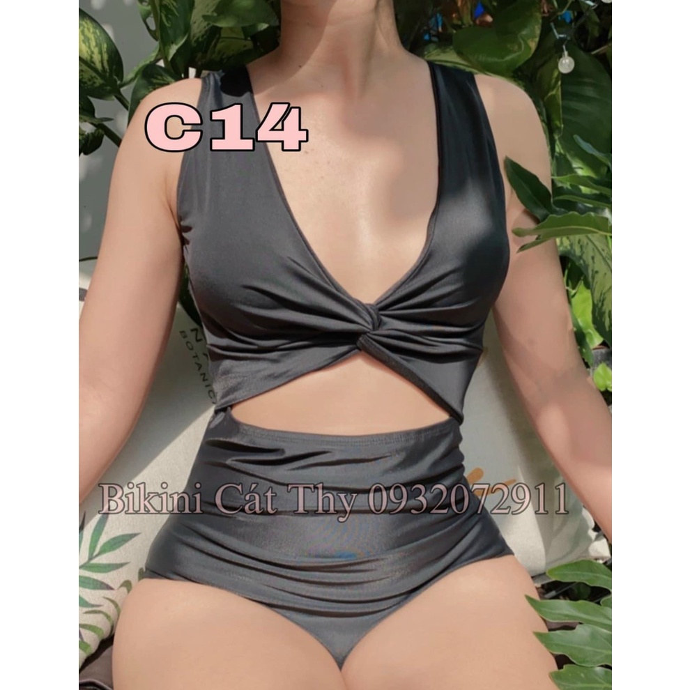 Bikini Liền Thân Xoắn Ngực Hở Lưng Hai Màu, Bodysuit Áo Tắm Đi Biển Cổ V Tôn Dáng  [Ảnh Chụp Thật]  - OS054