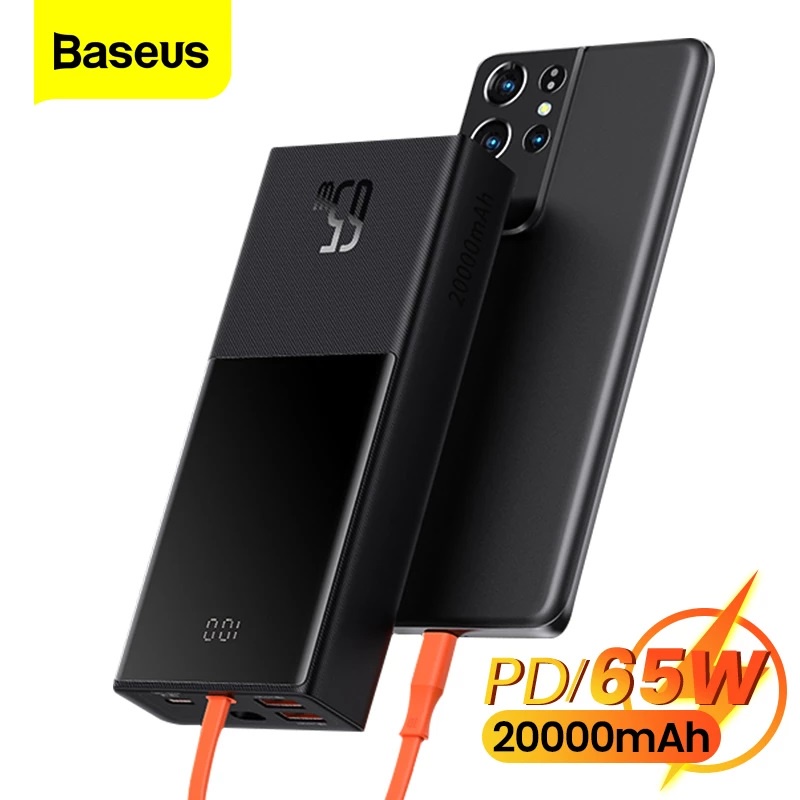 Pin dự phòng sạc nhanh Baseus 65W Elf Digital Display Power Bank 20000mAh kèm cáp Type C - Hàng Chính hãng