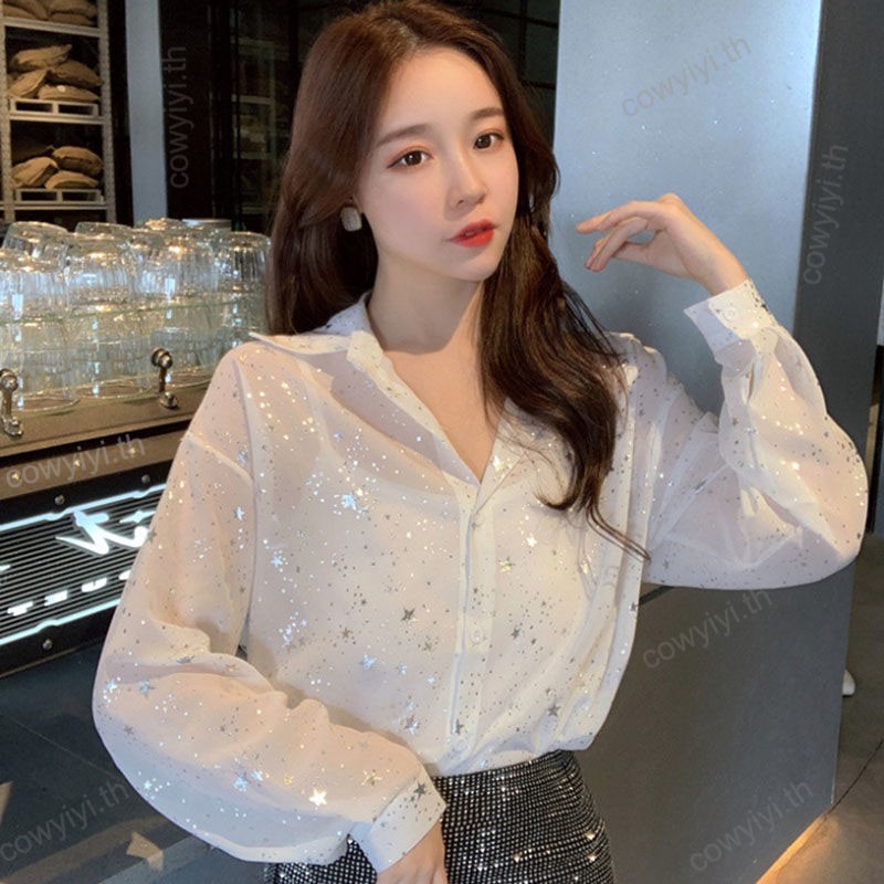 Áo Sơ Mi Nữ Tay Dài In Hình Ngôi Sao Thời Trang Size S-XL