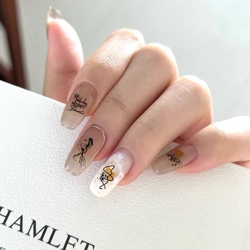 Miếng Dán Trang Trí Móng Tay Tự Dính Họa Tiết Màu Vàng Sáng Tạo DIY