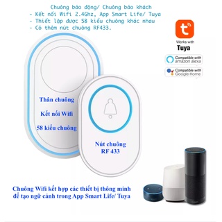 Mua Chuông cửa kiêm báo động   hệ Tuya (Tuya Wifi Siren with Door Bell)  App Smart Life / Tuya -