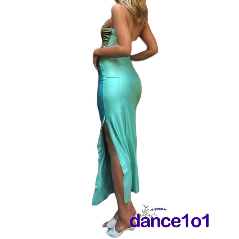 ◑Rl✿Đầm Midi Ôm Dáng Không Dây Màu Sắc Tương Phản Thời Trang Cho Nữ