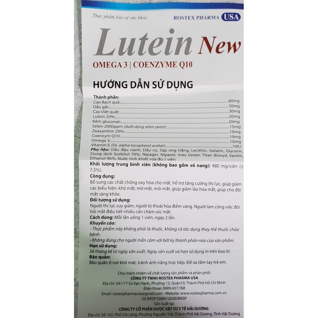 Viên uống bổ mắt LUTEIN NEW tăng cường thị lực – Hộp 30 viên