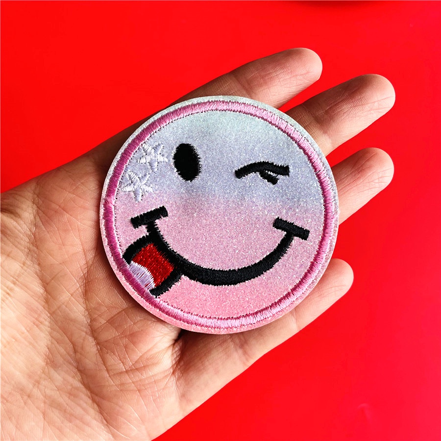 Thời Trang 1 Sticker Ủi Thêu Hình Mặt Cười Cầu Vồng 01