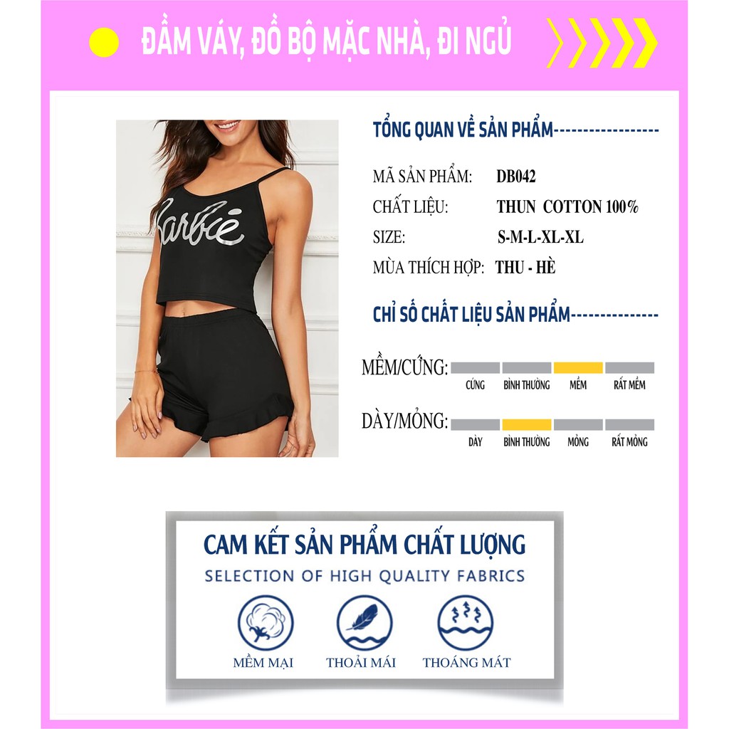 DB042 - Bộ đồ mặc nhà thun cotton dễ thương áo dây quần đùi, là đồ đi ngủ sexy, gợi cảm. Đồ thun nữ mùa hè. Macmot