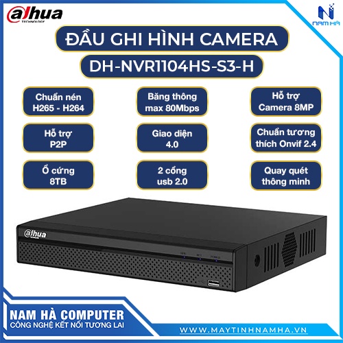 Đầu ghi hình camera IP 4 kênh DAHUA DH-NVR1104HS-S3/H Hàng Chính Hãng