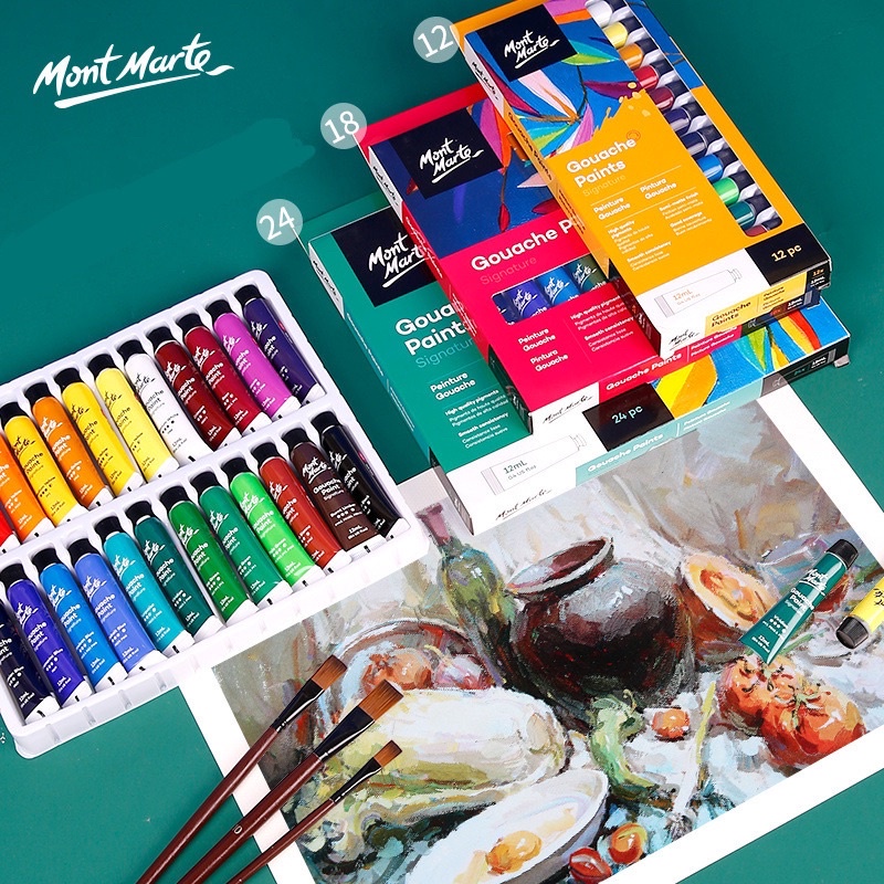 [DA ĐEN] Bộ Gouache Mont Marte 12/18/24 Màu x 12ml