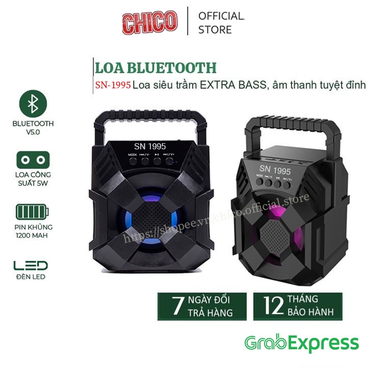 Loa nghe nhạc bluetooth SN1995 Loa bluetooth min đèn LED nhấp nháy âm thanh siêu hay hỗ trợ cắm thẻ nhớ