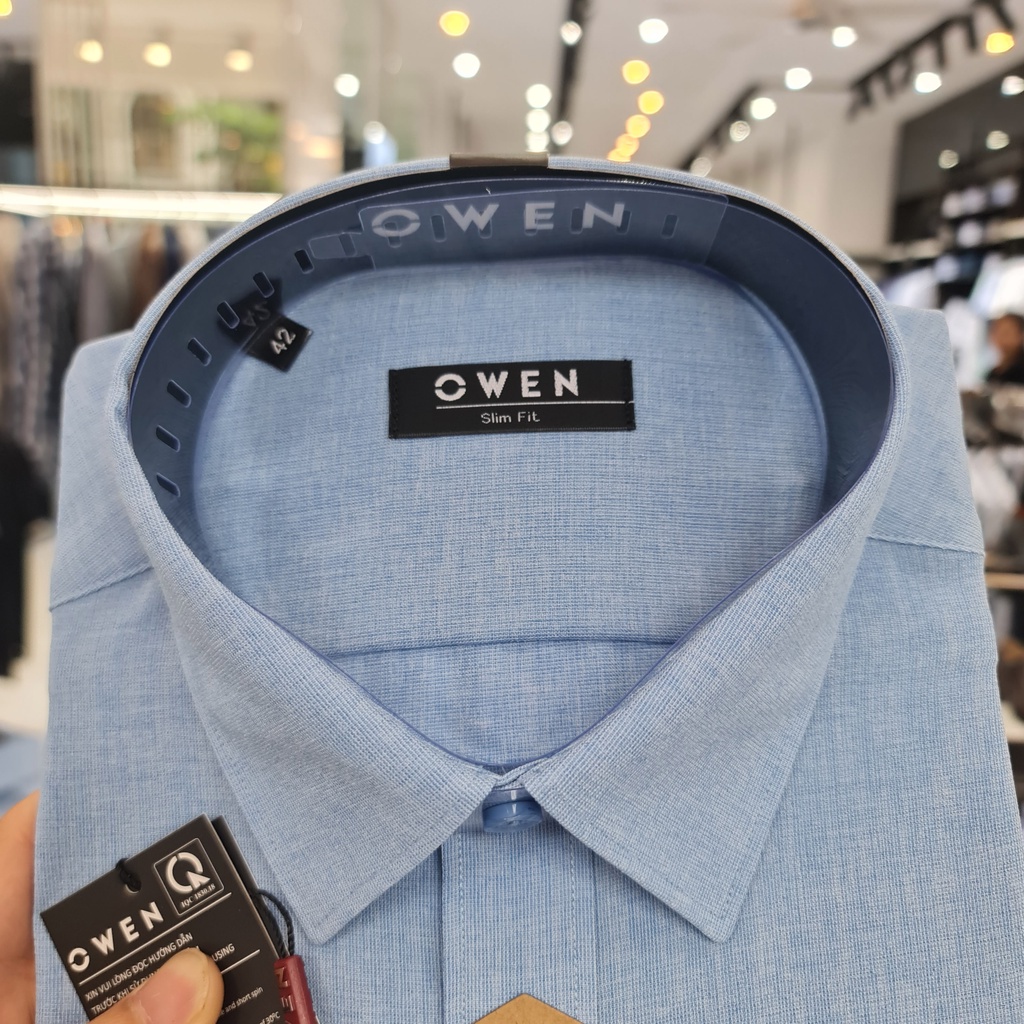 Áo Sơ Mi Nam Dài Tay Owen AS23335D Somi Công Sở Cao Cấp Màu Xanh Dobby Chìm Dáng Ôm Không Túi Vải Cafe Mềm Mát Khử Mùi | BigBuy360 - bigbuy360.vn