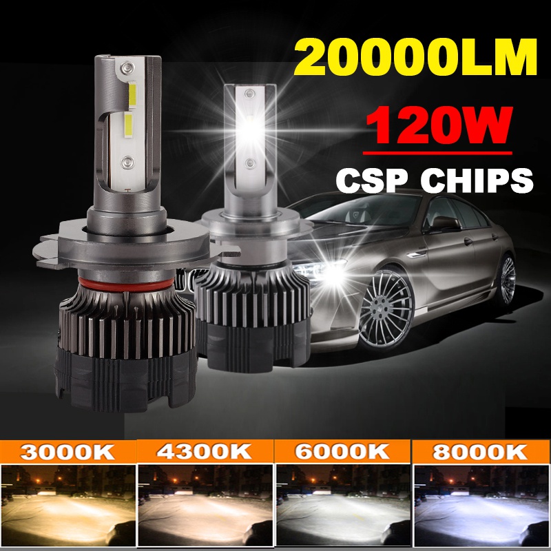 Đèn Pha LED H4 H7/H1/H8/H9/H11/9005/9006 4300K/6000K/8000K 120W 20000LM 12V Cho Đèn Pha Ô Tô