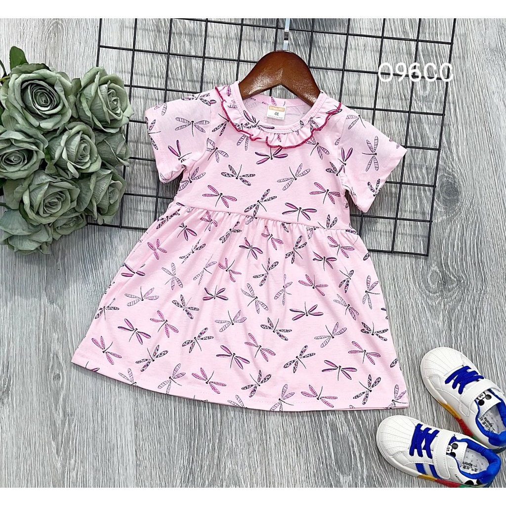 Đầm bé gái chất cotton VNXK cổ bèo dáng babydoll siêu đẹp 096