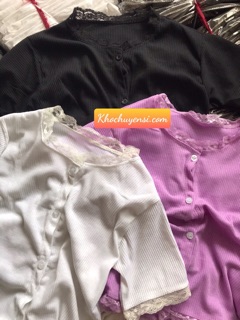 🆙Áo Croptop Gân Nút Phối Ren