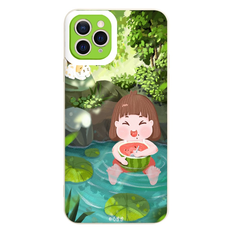 Ốp iphone cạnh vuông cô bé ăn dưa hấu bên hồ cho ip 6/8/7/plus/x/xr/xsmax/12 pro max/11pro max/13 pro max-nt005