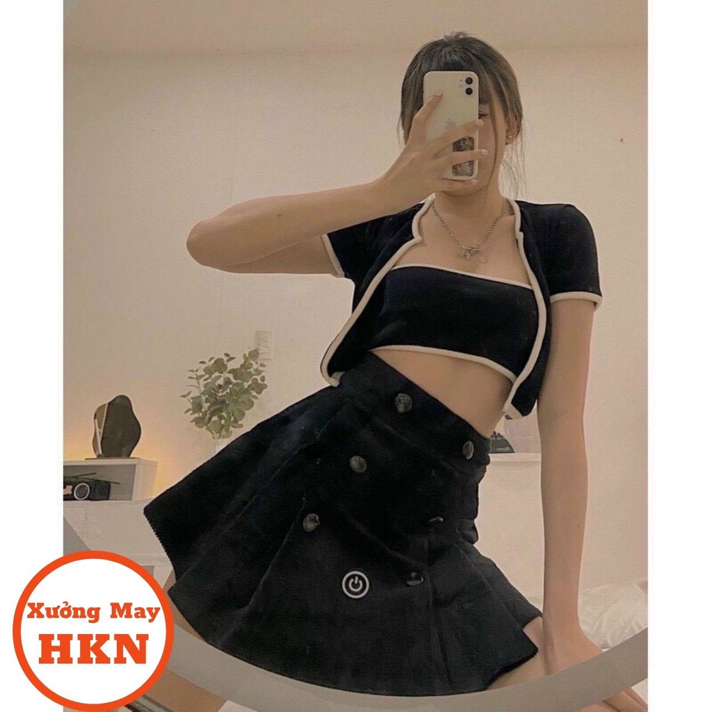 Set Áo Quây Nữ Kèm Áo Khoác Croptop Chất Liệu Cotton Mã 102 Xưởng May HKN