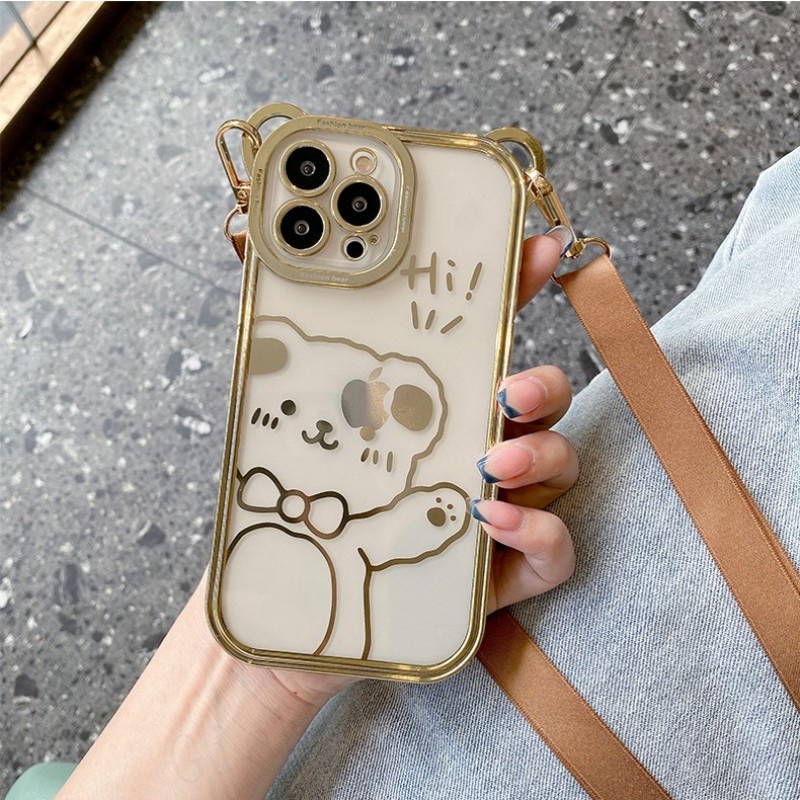 Hi Ốp Điện Thoại Hình Gấu Có Dây Đeo Cho iphone 15 pro max 14 13 12 11