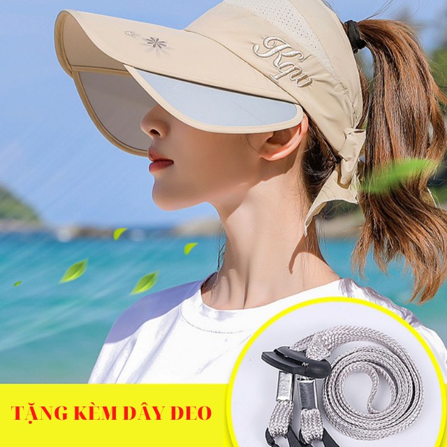 [Mua 1 Được 2] Mũ Nón Chống Nắng Tia UV Đi Chơi Đi Biển, Lưỡi Chai Nửa Đầu Mở Vành Rộng, Quai Đeo.