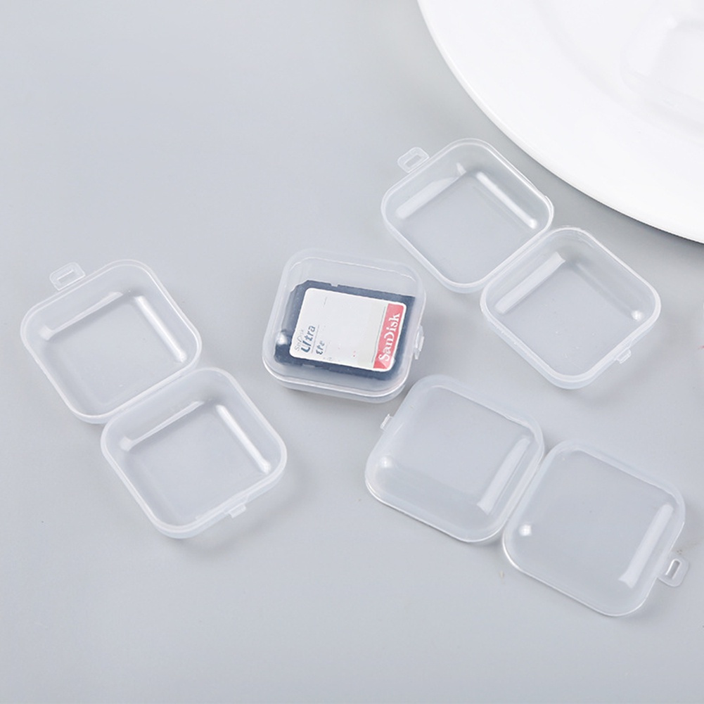 Set 10 Hộp Nhựa Mini Hình Vuông Trong Suốt Đựng Trang Sức / Thẻ Nhớ / Tai Nghe Tiện Lợi Ốp