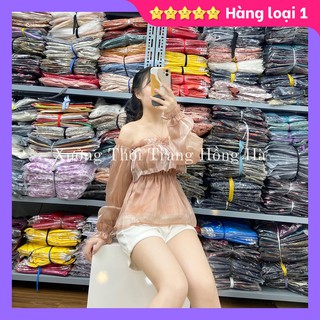 ✅ảnh thật của xưởng 100% ✅🌸 áo croptop trễ vai tay bồng dài siêu dễ thương, áo tơ nhũ hot 2021 🌸