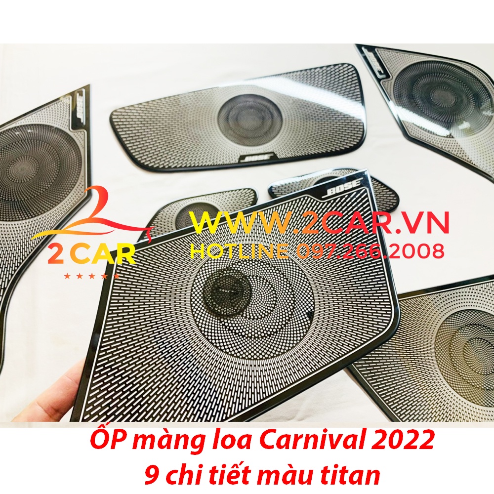 Ốp màng loa cánh cửa xe Kia Carnival 2021 - 2022 - Bộ 9 chi tiết có 2 mẫu Titan và Inox
