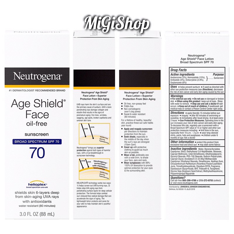 [Hàng Mỹ] Kem Chống Nắng Chống Lão Hoá Cho Da Mặt Neutrogena Age Shield Face Oil Free Sunscreen SPF70 88ml