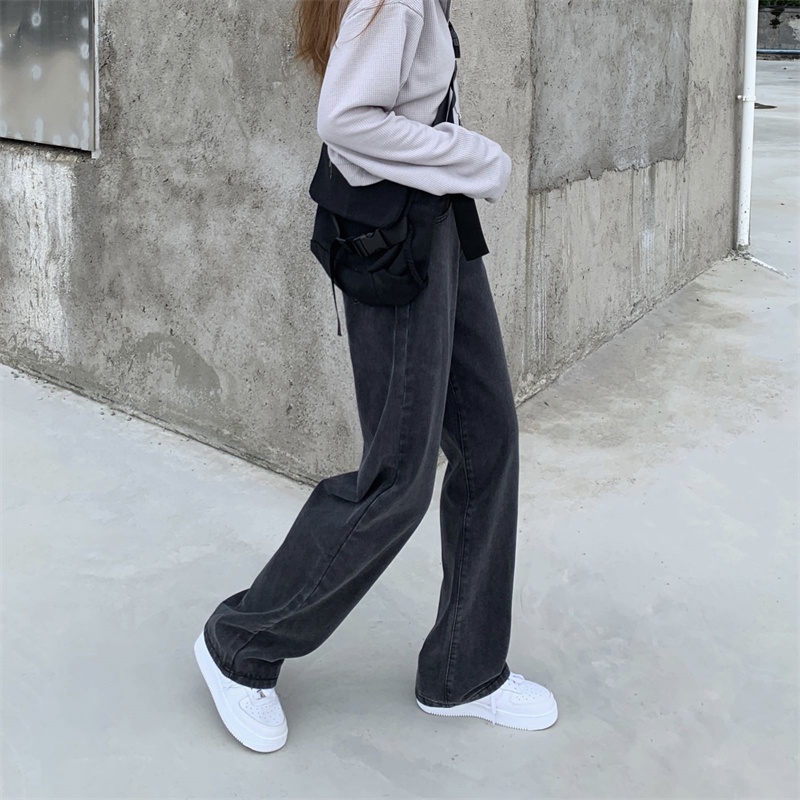 Xiaozhainv Quần Jean Nữ Dài Lưng Cao Ống Rộng Thời Trang Phong Cách Hàn Quốc