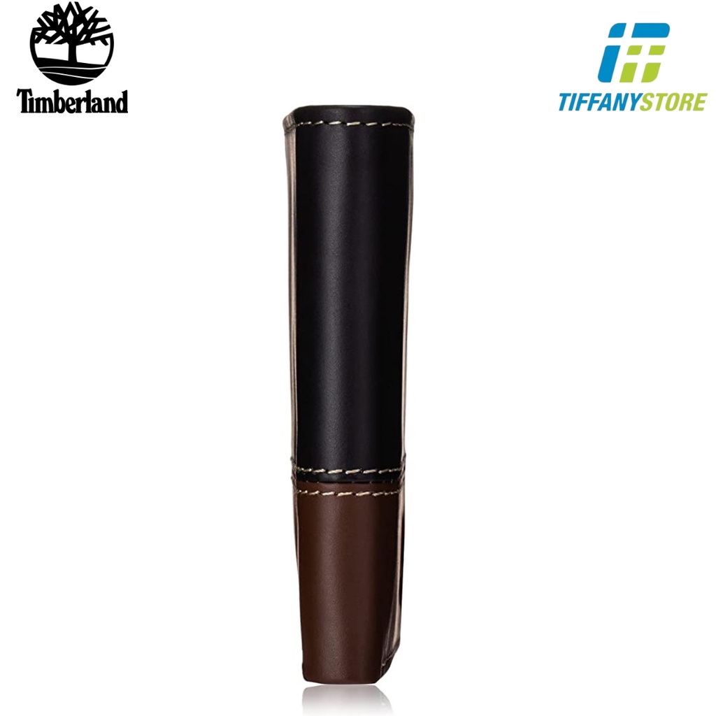 Ví nam Timberland Men's Leather Trifold Wallet With ID Window, Black/Brown