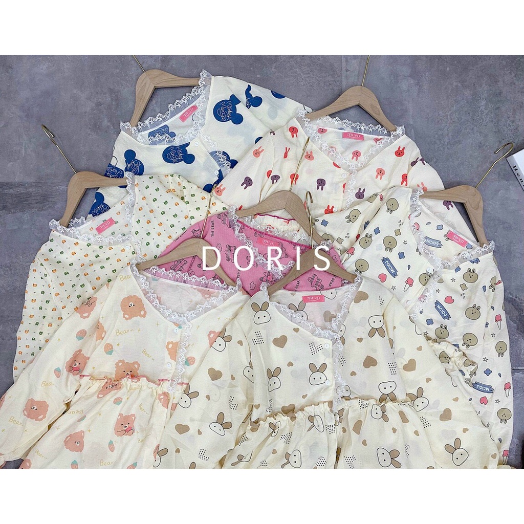 Bộ Bầu và Sau Sinh cổ pha ren chất xốp nhăn, có khóa kéo cho bé ti - BD89