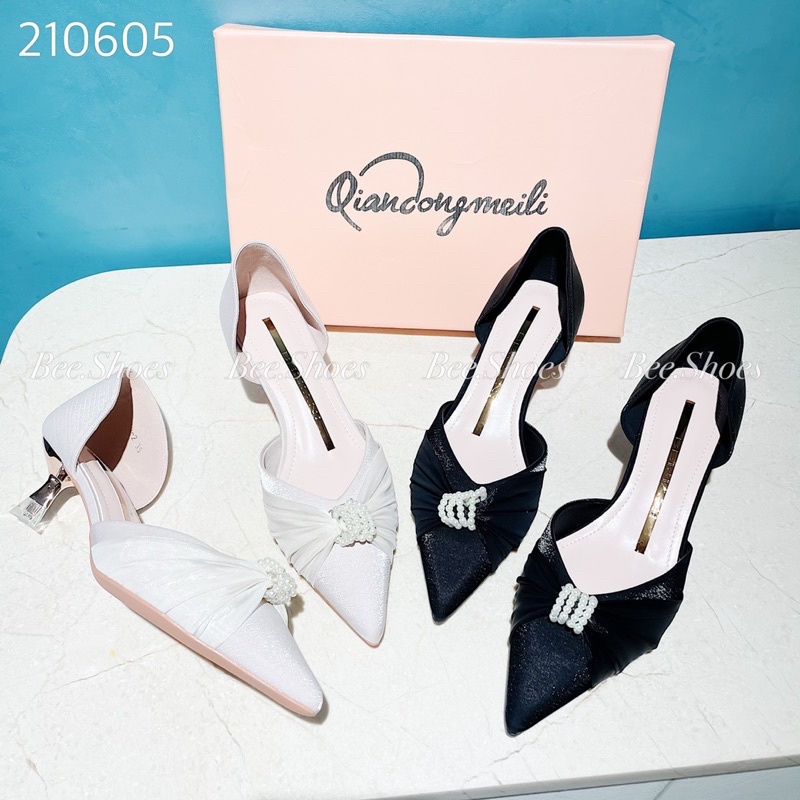BEESHOES - GIÀY CAO GÓT BEESHOES DA LỤA XINH DỄ ĐI GÓT NHỌN 3 PHÂN SẴN MÀU ĐEN ,HỒNG 210605