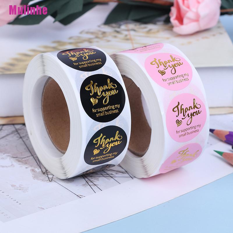 Set 500 sticker Tròn In Chữ Thank you Màu Hồng Đen Trang Trí Tiệc Cưới